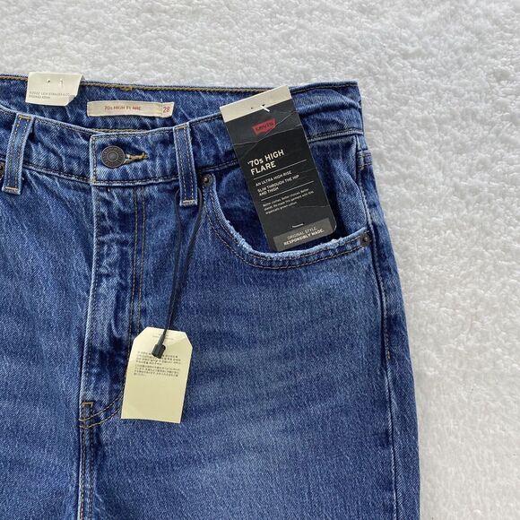 Levi's 70's High Flare Jeans Women 28x32 Blue Big E Distressed American Denim - Picture 4 of 14